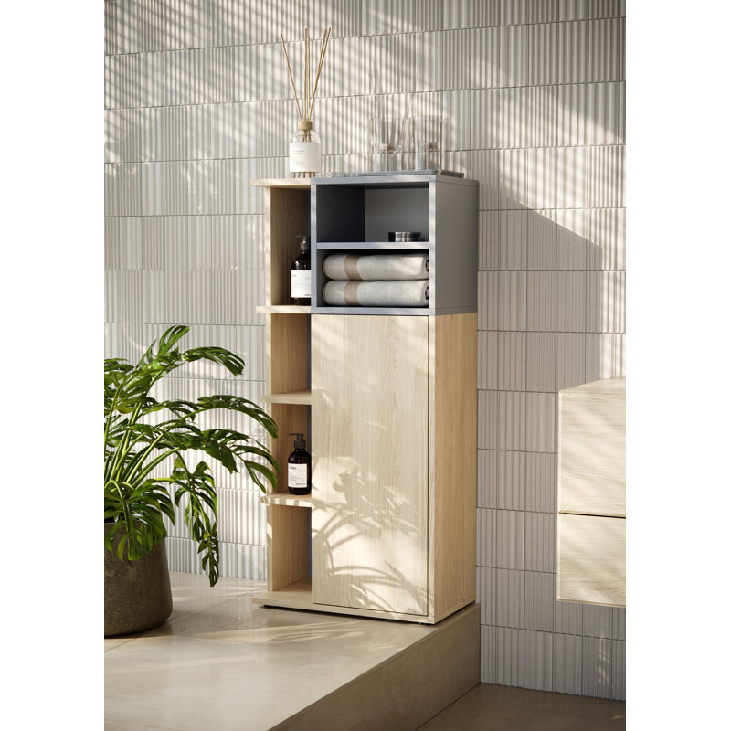 Lakecia Bathroom Cabinet, Light Oak/Grey