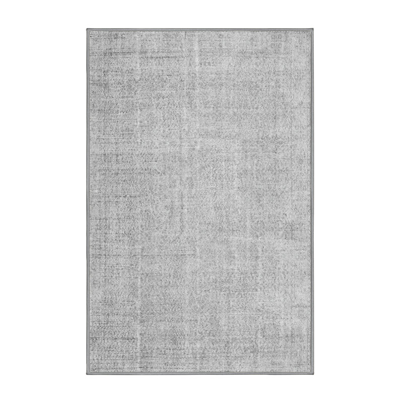 Tapis gris en polyester tissé à la machine Evleyn, Rectangle 7 pi x 10 pi