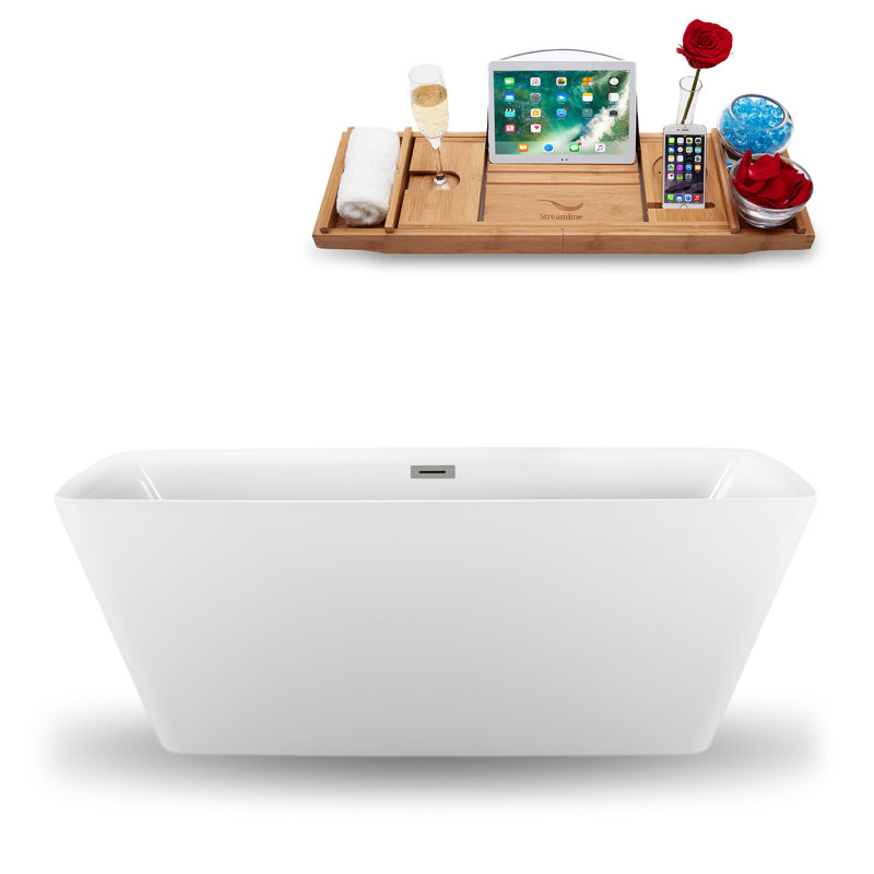 1500.1mm x 718.8mm Soaking Acrylic Bathtub, Brushed Nickel