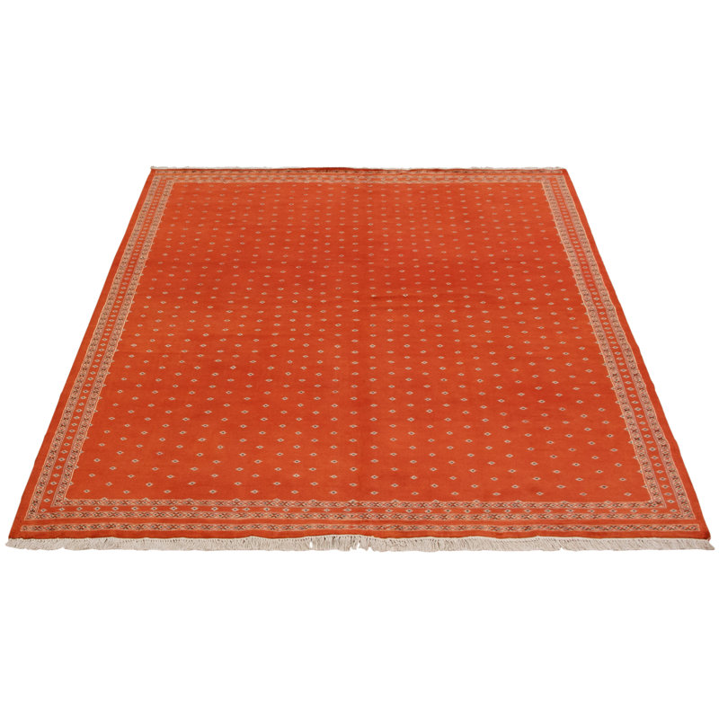 Tapis orange en laine noué à la main de conception unique 6 pi 8 po x 8 pi 1 po nouvel âge Moorehouse