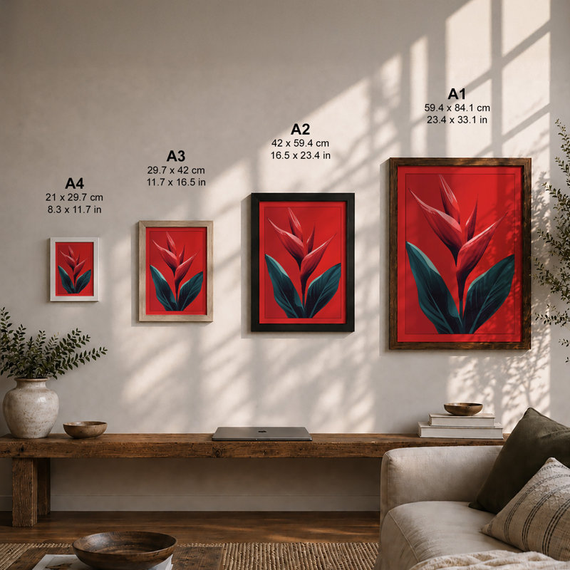 Tropical Bloom in Red Botanical - Framed Print, A1 - 84.1 x 59.4 cm, Black