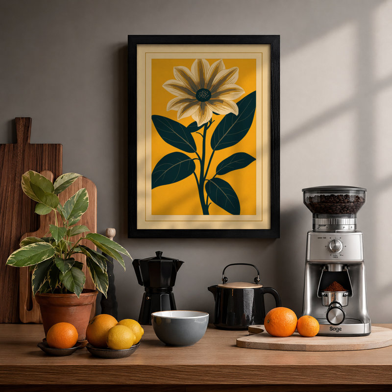Single Bloom Botanical - Framed Print, A2 - 59.4 x 42.0 cm, Black