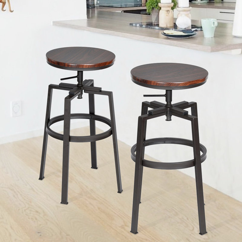 Sink Swivel Adjustable Height Counter Stool with Metal Frame, Wallnut
