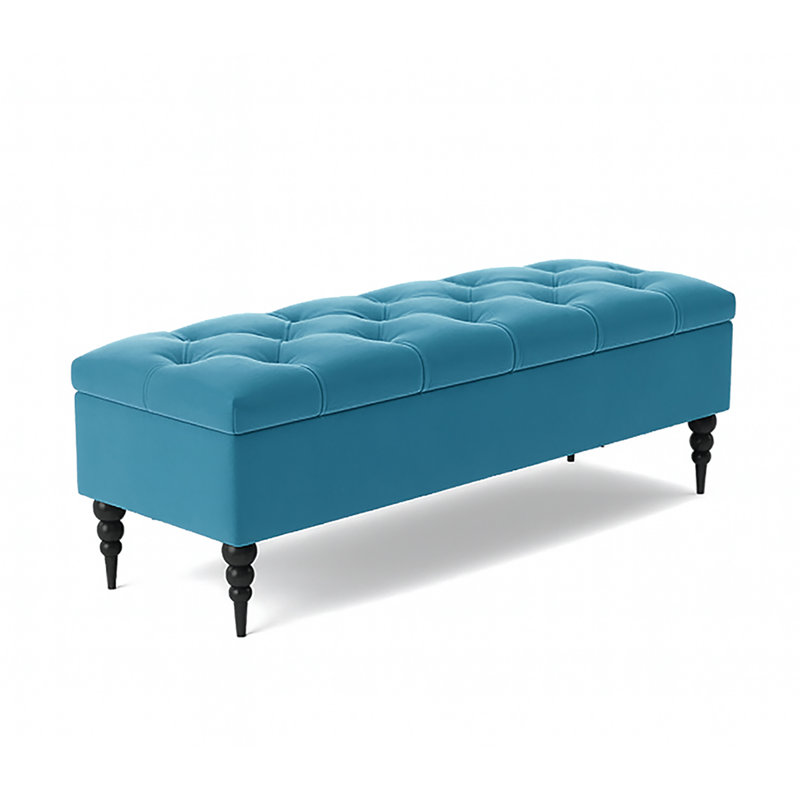 Safar Wide Tufted Rectangle Ottoman Storage Bench – Upholstery Plush Velvet Shoe Bench with Black Turned Wooden Legs