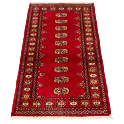 One-of-a-kind Hand-knotted Peshawar Bokhara Red 2'6" x 6'7" Wool Rug