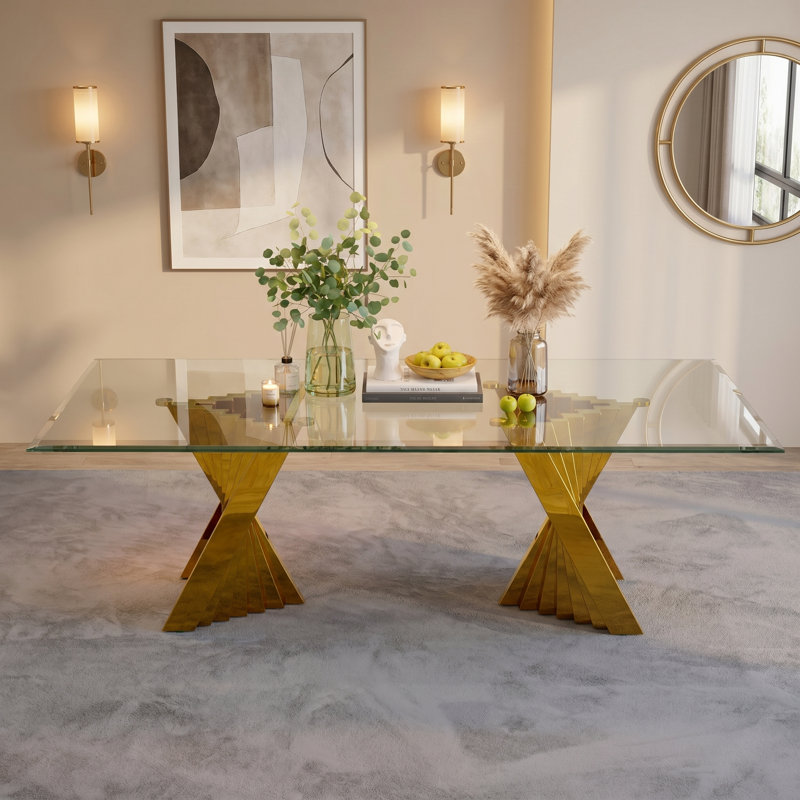 Charleily 94'' Dining Table, Gold, 30" H x 94"L x 42"W
