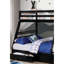 Lit superposé simple au dessus d'un lit double transitionnel avec deux grands tiroirs attachés en bois massif noir-806638595