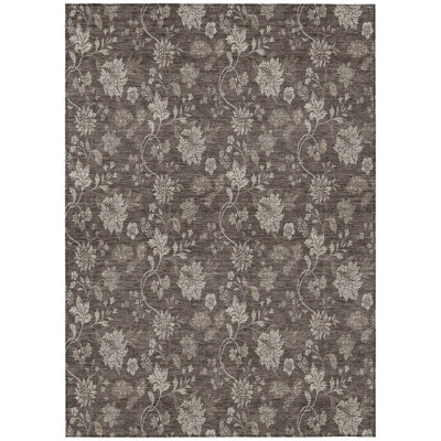 Tapis extérieur lavable floral beige et taupe 3 pi x 5 pi chocolat