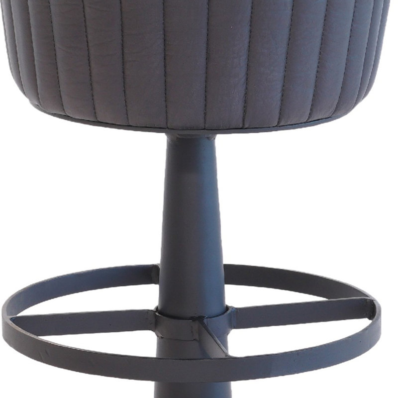 Tabouret de comptoir Myra Mushroom, cuir nervuré, base en fer, Noir