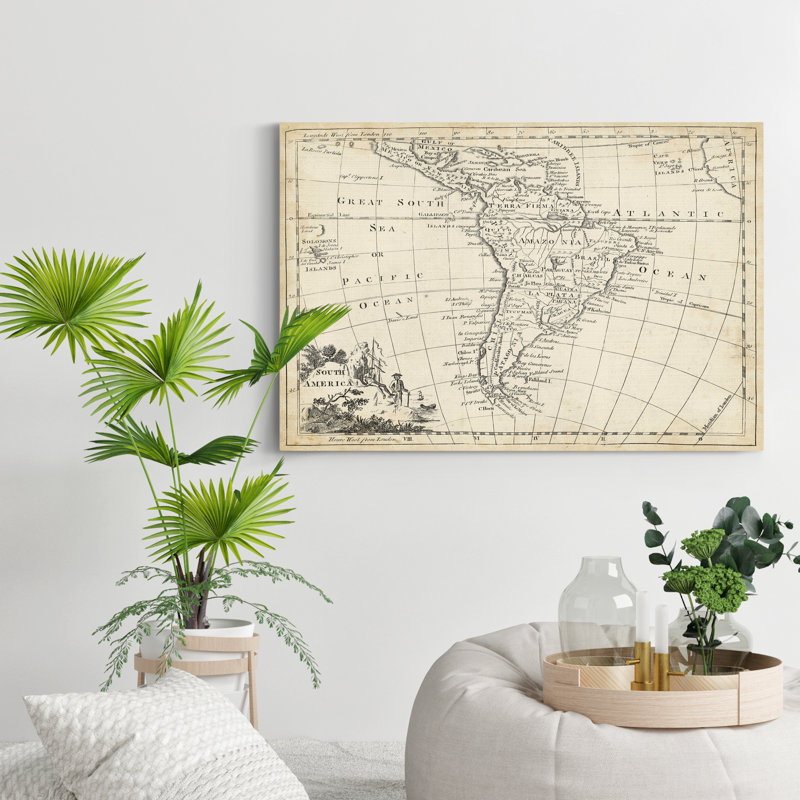 « carte de l’amérique du sud »-reproduction d’art sur toile, H 27 po x l 18 po x P 1 po