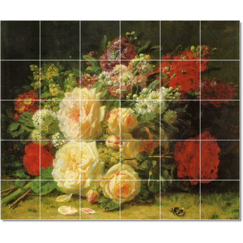 Carreau de céramique décorative 24 po x 18 po 6 po x 6 po, Fleur Jean Robie W22973