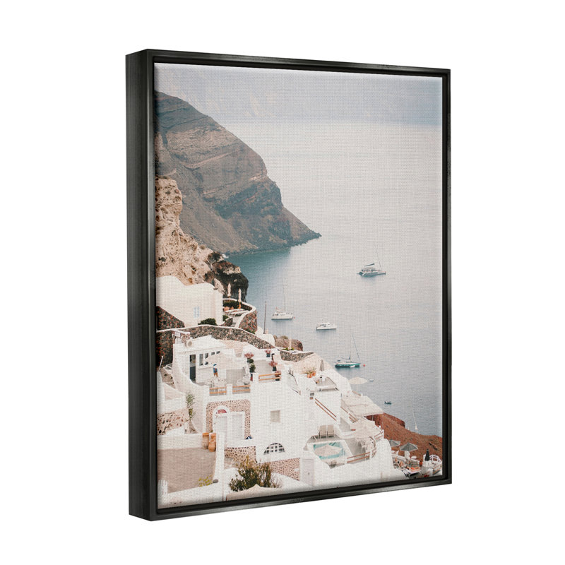 «Coastal Port Town» par Krista Broadway, H 31 po x l 25 po x P 1,7 po, Cadre flottant noir de jais