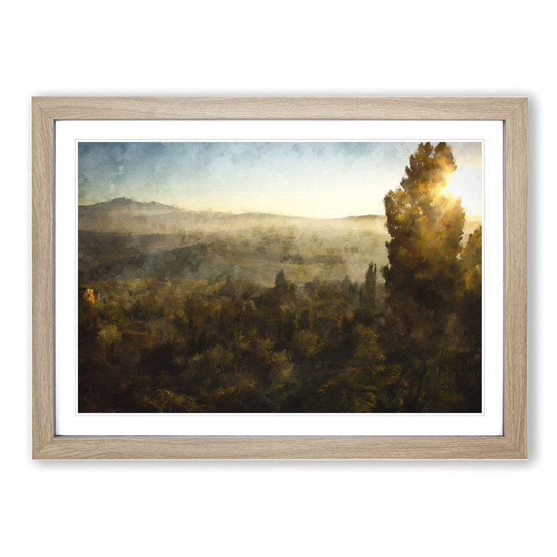 View over Tuscany - Picture Frame Graphic Art, 36cm H x 48cm W x 2cm D, Oak