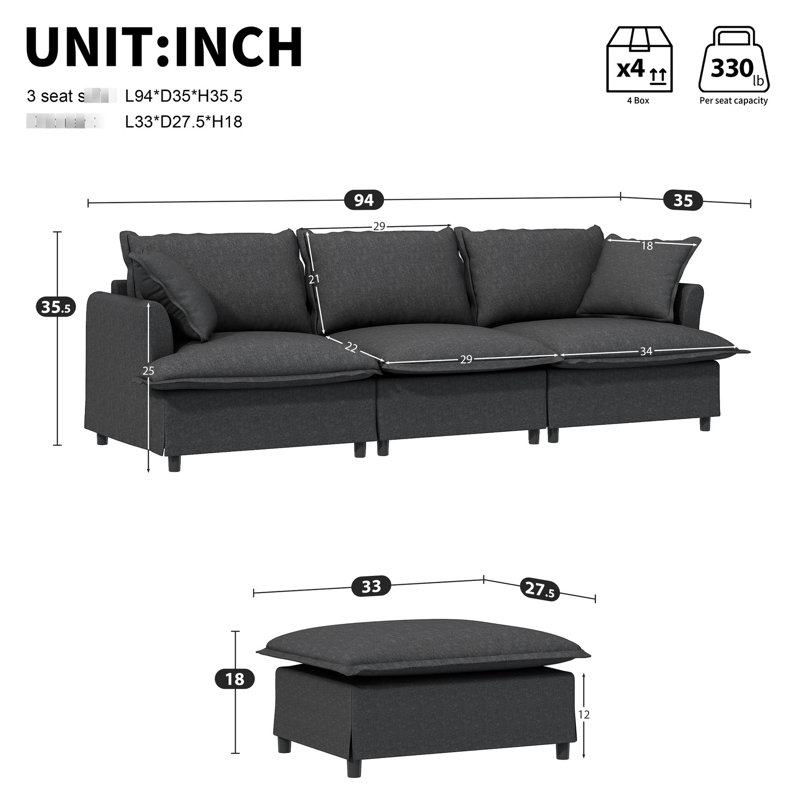 Canapé modulaire en chenille avec canapé Co, Gris