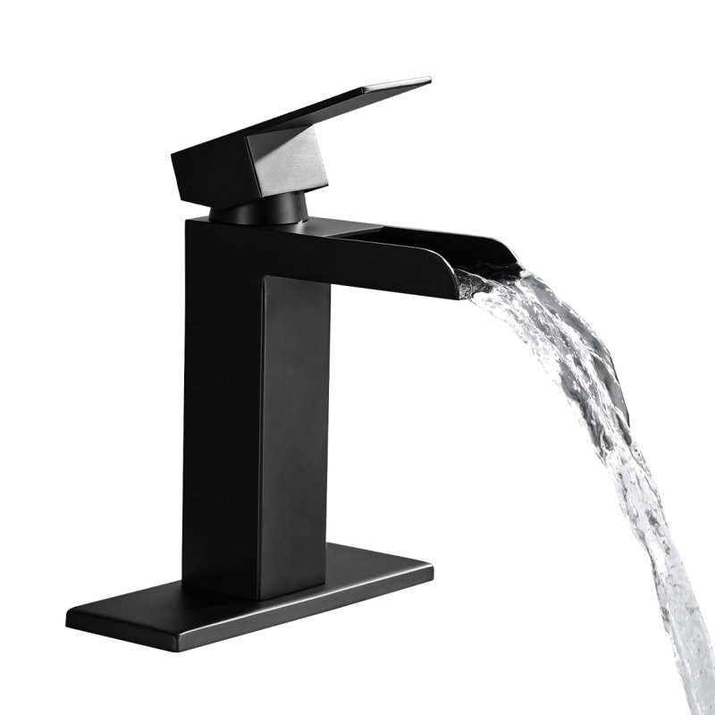 Waterfall Bathroom Faucet Brushed Gold Single Handle Bathroom Sink Faucets 1 Or 3 Hole Solid Vanity Faucet With Deck Plate & Overflow Pop Up Drain Brushed Gold