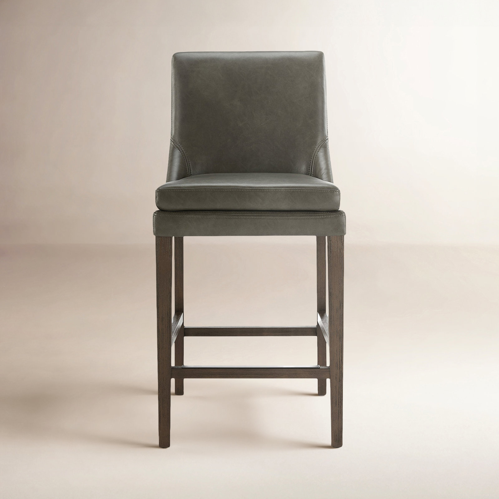 Niara Upholstered Leather Counter & Bar Stool, Copley Slate Faux Leather/Brown, Counter Stool (26” Seat Height)