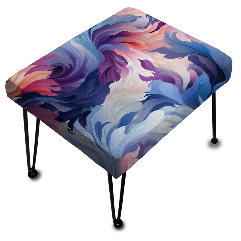 Plumes bleues et roses en ikat éthéré - Repose-pieds rectangulaire abstrait