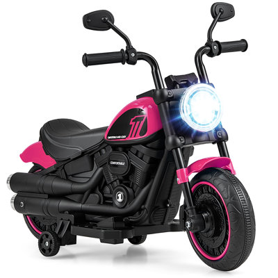 Topbuy 6v Kids Ride On Motorcycle With Training Wheels Electric Battery Powered Off-road Motorbike With Headlight & Music