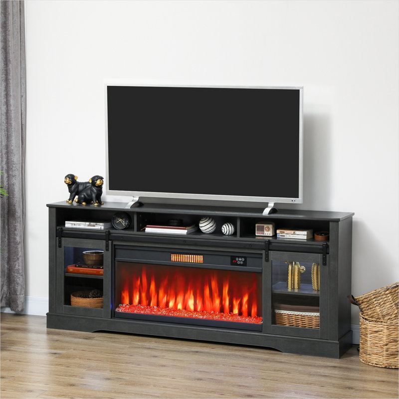 Armoire grise 80 po avec rangement, télécommande et éclairage à DEL pour le salon