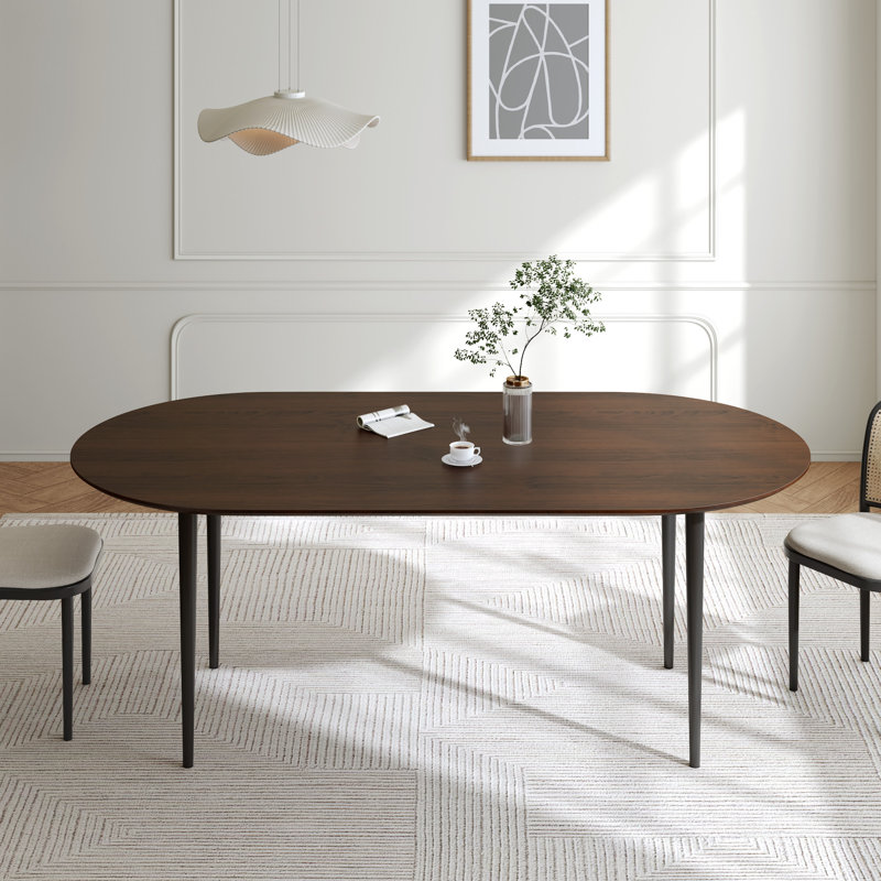 33.5"W×30"H Oval Wood Dining Table Kitchen Table with Metal Legs, Walnut