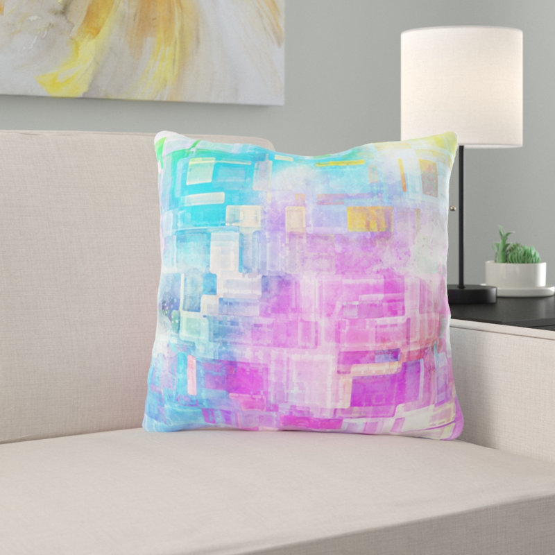 Perea Background Throw Pillow, Indoor, Microsuede, Ligh Blue/Baby Pink