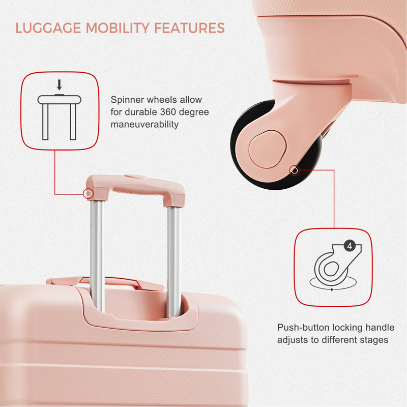Ensemble de 3 valises - Valise à carreaux 24 po avec sac de toilette à sec TSA