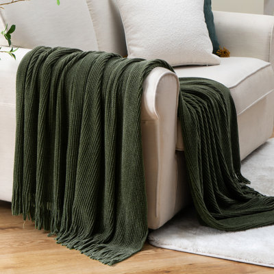 Throw Blanket For Couch, Soft Chenille Knit Throws With Tassels For Home Decor, Green Throws For Couch Cover, 60"X80"