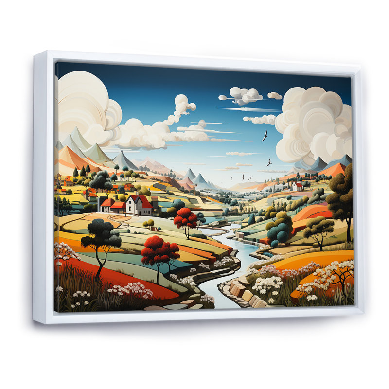 " De Stijl Style County Side ", White Floater Framed, 24" H x 32" W