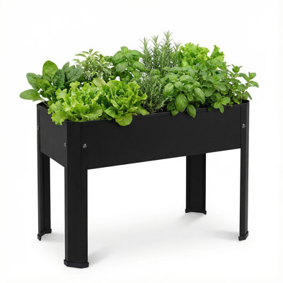 Elevated Metal Small Raised Garden Bed with Legs, Standing Raised Planter Box with Drainage Holes, Outdoor Elevated Planter for Vegetables, Herbs, Flowers, Black