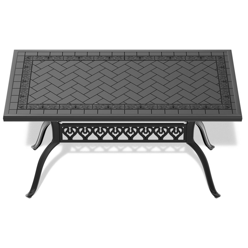 Table de salle à manger avec cadre noir - Aluminium coulé, rectangulaire, motif, aluminium résistant à la corrosion, noir, texture, intempéries