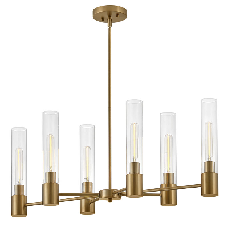 Shea 6 - Light Steel Dimmable Sputnik Modern Linear Chandelier, Lacquered Brass