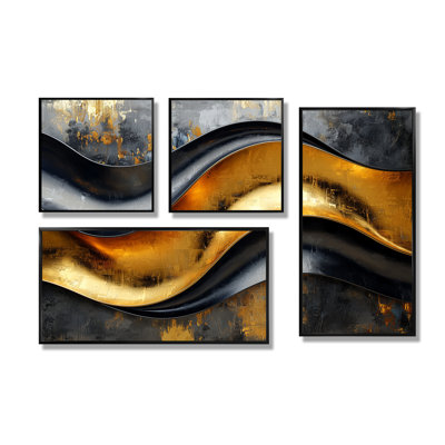Géométrique Cooper Waves II - Art mural abstrait grand 4 pièces