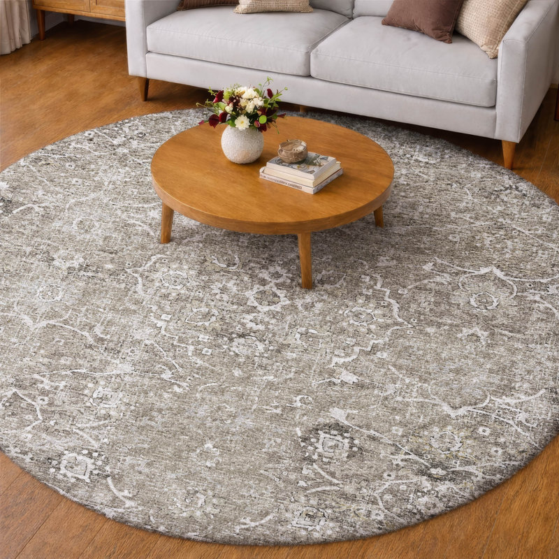 Premium Machine Washable Dream Shag ADS92 Ornate Rug, Pebble, 8' Round