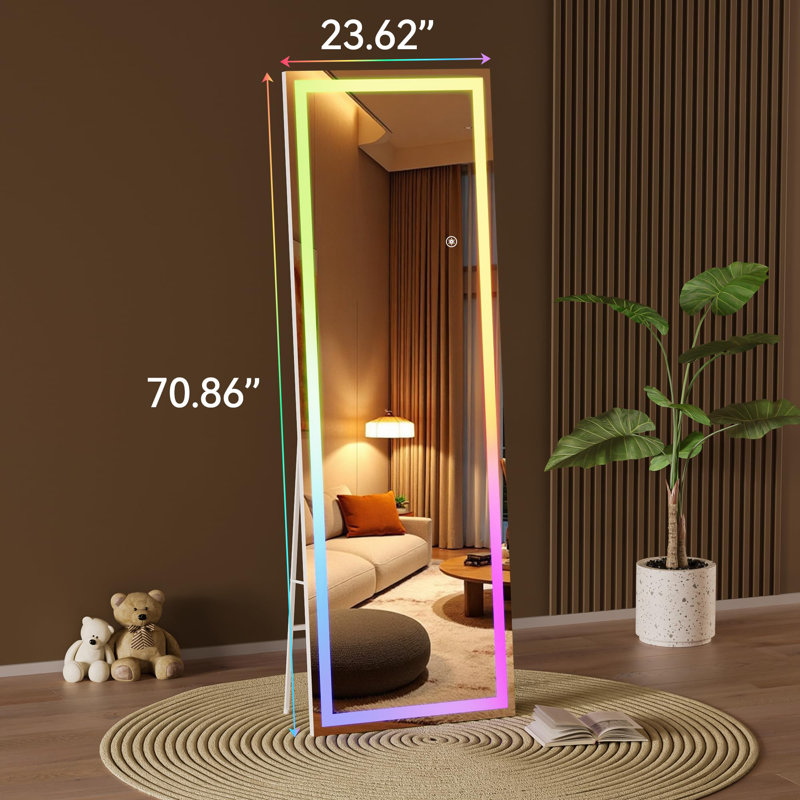 Miroir pleine longueur à DEL avec éclairage à DEL RVB et Bluetooth, 70,86 po x 23,62 po