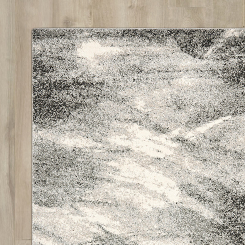 Tapis gris et ivoire abstrait Kruse, Rectangle 9 pi x 12 pi, Grey