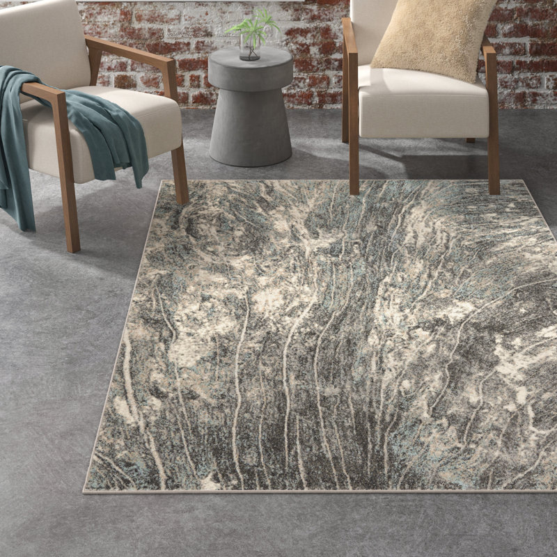 Langston Abstract Gray/Charcoal Area Rug, Rectangle 4" x 6"