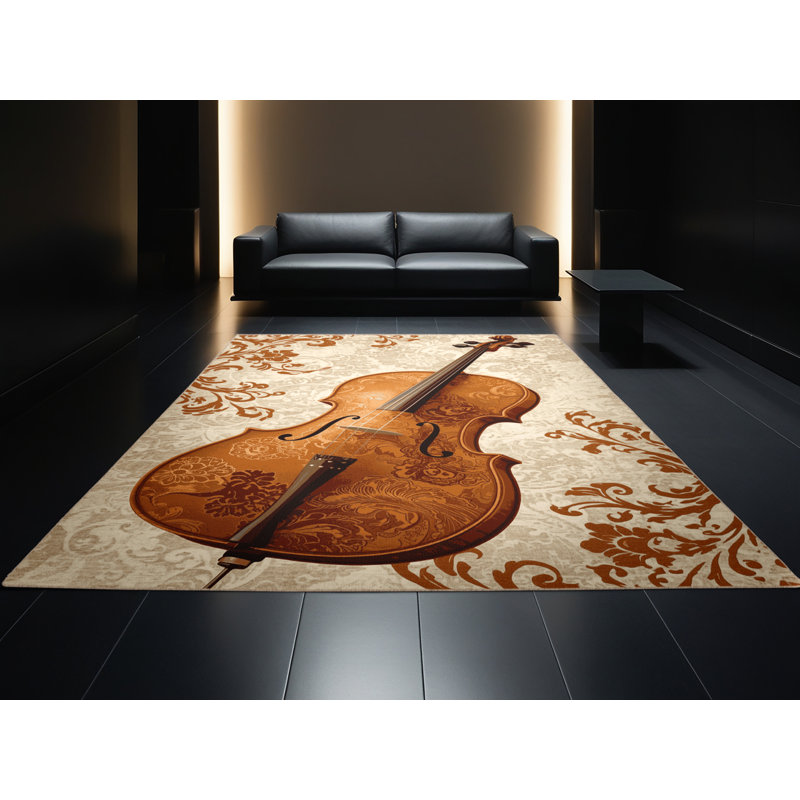 Tapis damassé classique Oweda lavable à la machine en beige - reliure beige, 5 x 8