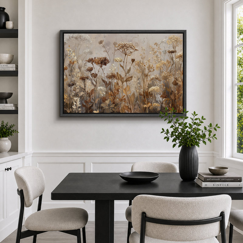 «Neutral Toned Dried Wildflowers Field», reproduction d'art sur toile encadrée, H 16 po x l 24 po x P 1,5 po