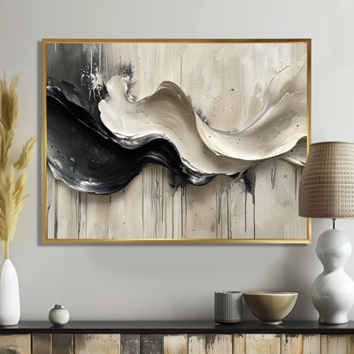 Grey On White Rhythmic Drizzle Ink River III - Abstract Modern Waves Large Wall Art
