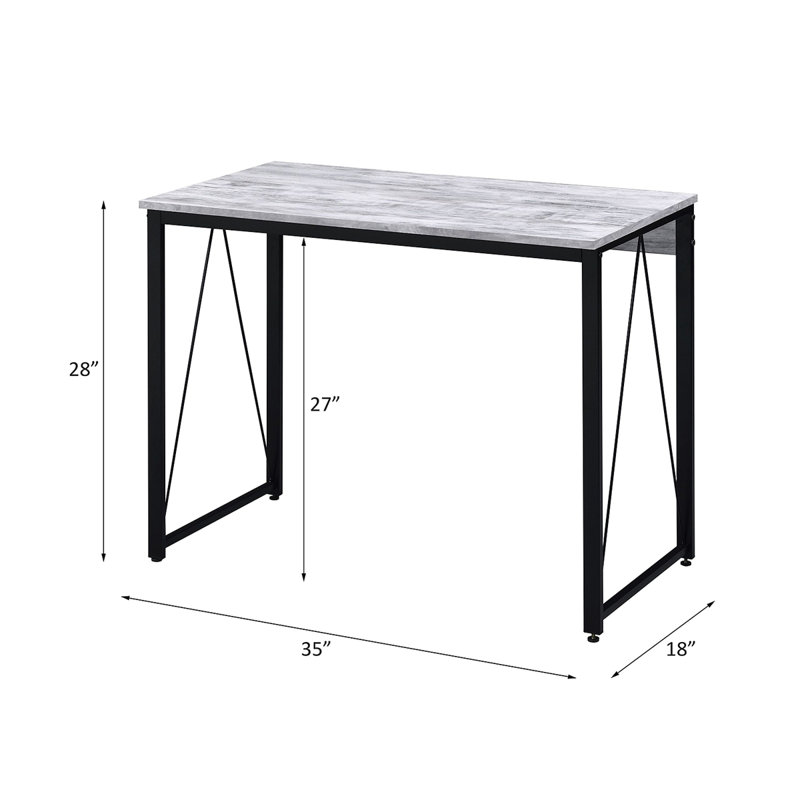 Bureau d'écriture rectangulaire avec base en métal, Gris, H 28,06 po x l 35,06 po x P 18,06 po