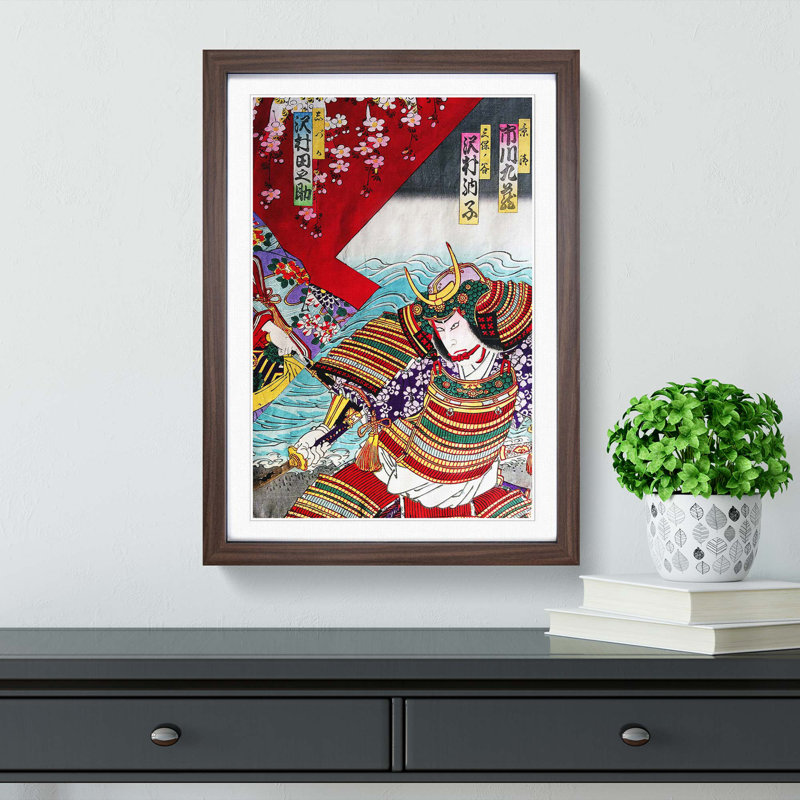 Warrior in Full Dress by Toyohara Kunichika - Picture Frame Painting Print, 48cm H x 36cm W x 2cm D, Walnut Framed