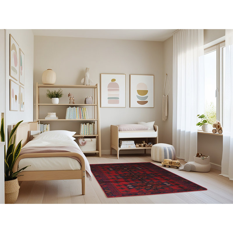 Tapis de zone rouge/bleu contemporaine, Rectangle 3 pi x 5 pi