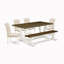Ensemble de 6 pièces comprenant une table de salle à manger Jacobean patinée, un banc en bois et 4 chaises Parson en tissu de lin beige clair avec dossier capitonné - Lin brossé blanc-40794474