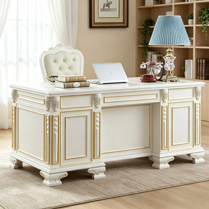 Bureau d'écriture rétro en bois sculpté, H 30,7 po x l 70,86 po x P 35,43 po