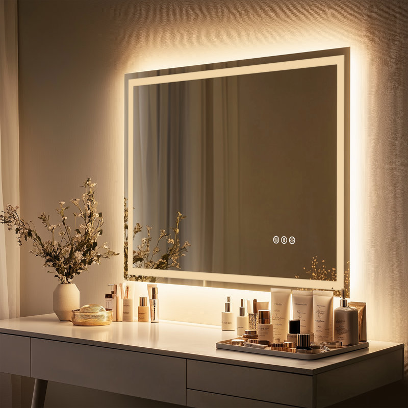 LED Bathroom Vanity Mirror 3 Color Dimmable Anti Fog LED Bathroom Mirror Frontlit & Backlit LED Wall Mirror, 36" x 48"