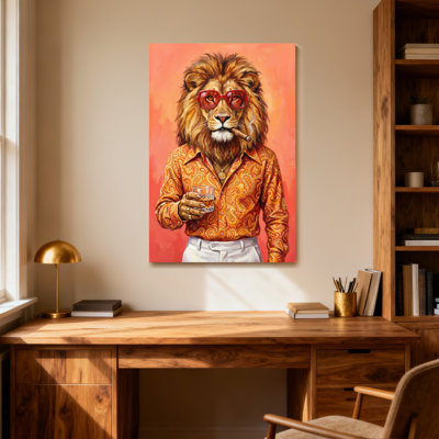 Animaux lion portant des lunettes de soleil et un cigare tenant une boisson