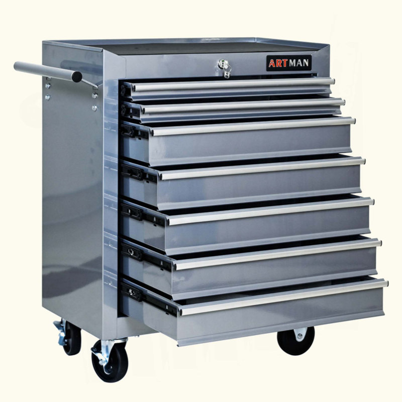 Chariot à outils multifonctionnel à 7 tiroirs avec roulettes - solution de rangement durable, verrouillable et mobile pour les ateliers