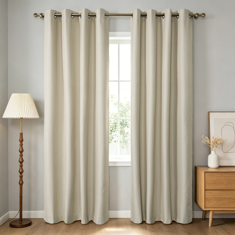 Landolfo Textured Grid 100% Blackout Grommet Curtain Pair (2 panels), 52" W x 84" L, Taupe