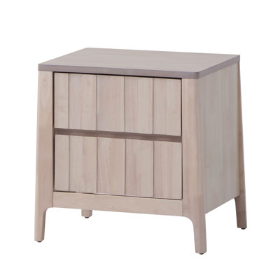 Table de chevet moderne 21 "pour chambre à coucher, table de chevet cannelée 2 tiroirs avec rangement, texture naturelle, bord arrondi