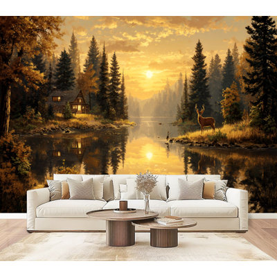 Peel and Stick Wallpaper Deer Autumn Rustic Forest Cabin Wildlife Elk Hunting Modern Deer Buck Wall Murals 69"H x 96"W Removable PVC Wall Paper Self-Adhesive Wall Decor for Bedroom Living Room Home Office